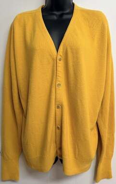 Vintage 70s Burlington Gold Cup Knits XL Cardigan Men's Yellow Golf Sweater